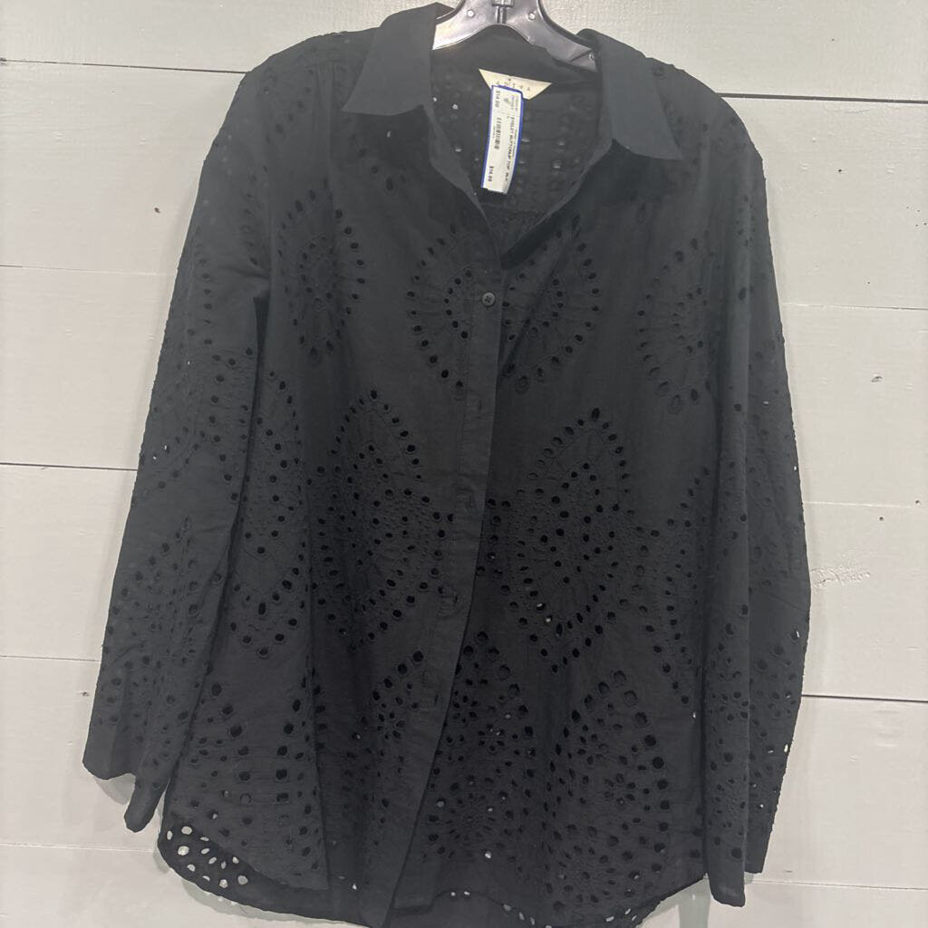 ADIVA,EYELET BUTTONUP TOP ,BLK ,L