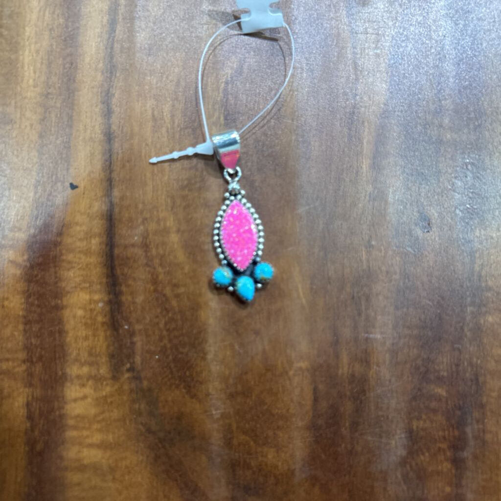 TUR TRADER DIRECT,TURQ PINK SILVER NECKLACE PENDANT ,TUR PINK
