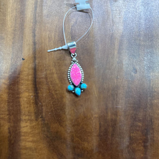 TUR TRADER DIRECT,TURQ PINK SILVER NECKLACE PENDANT ,TUR PINK