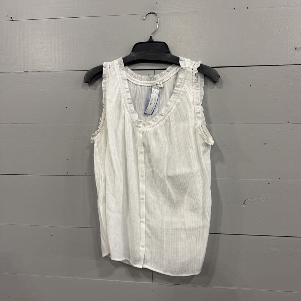 WONDERLY,*SHEER RUFFLE TANK TOP,WHITE,XL