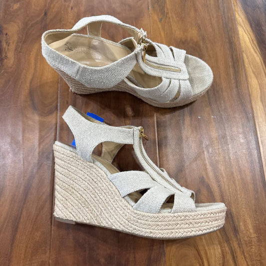MICHEAL KORS,*WOVEN WEDGE SANDALS,TAN,9