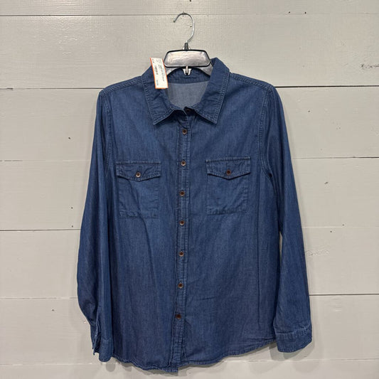 *DENIM SOFT BUTTON UP,BLUE ,L