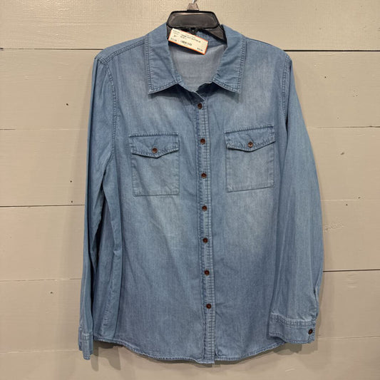 *DENIM SOFT BUTTON UP,BLUE ,L