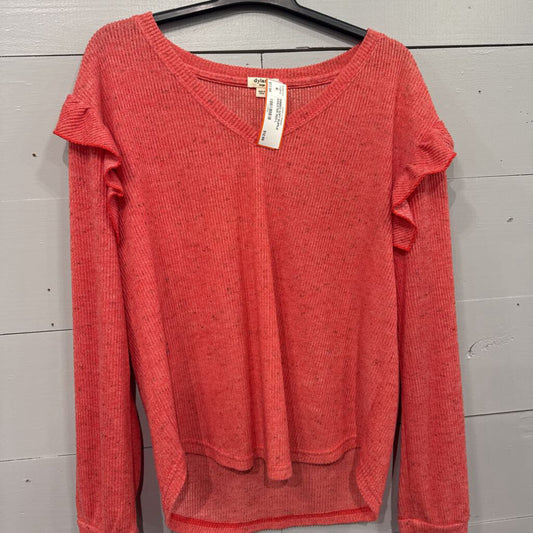 DYLAN,RIBBED SOFT RUFFLE SWEATER,RED,L
