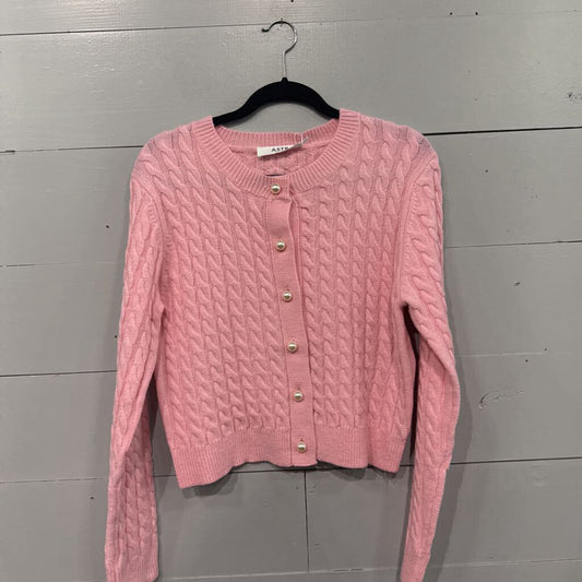 ASTR,NWT PEARL BUTTON UP CARDIGAN,PINK ,L