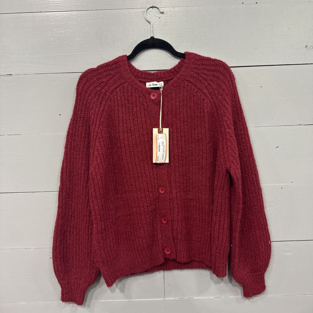 IN LOOM,NWT BUTTON UP CARDIGAN,RED,M