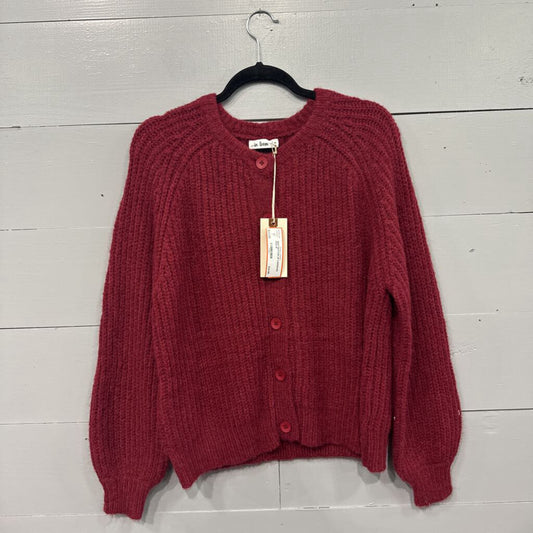 IN LOOM,NWT BUTTON UP CARDIGAN,RED,M