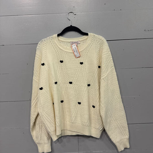 NANETTE LEPORE,SWEATER WITH BLACK HEARTS,CREAM,XL