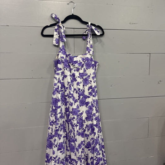 BUDDY LOVE,*FLORAL MAXI DRESS W BOW SLEEVES,WHITE & PURPLE,M