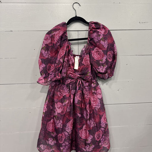 BUDDY LOVE,*FLORAL PUFF SLEEVE DRESS,PURPLE ,M