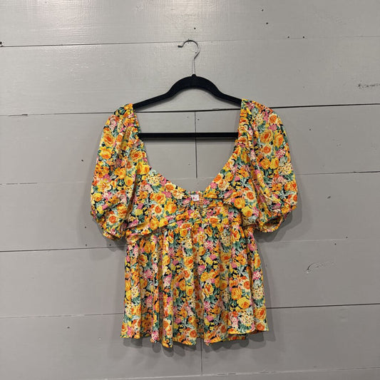BUDDY LOVE,*FLORAL V NECK TOP,YELLOW,M