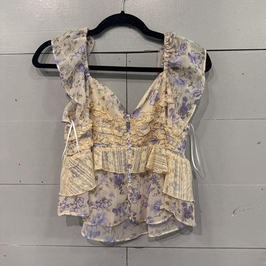 BLU IVY,*FLORAL FRILLY TOP,PURPLE,L
