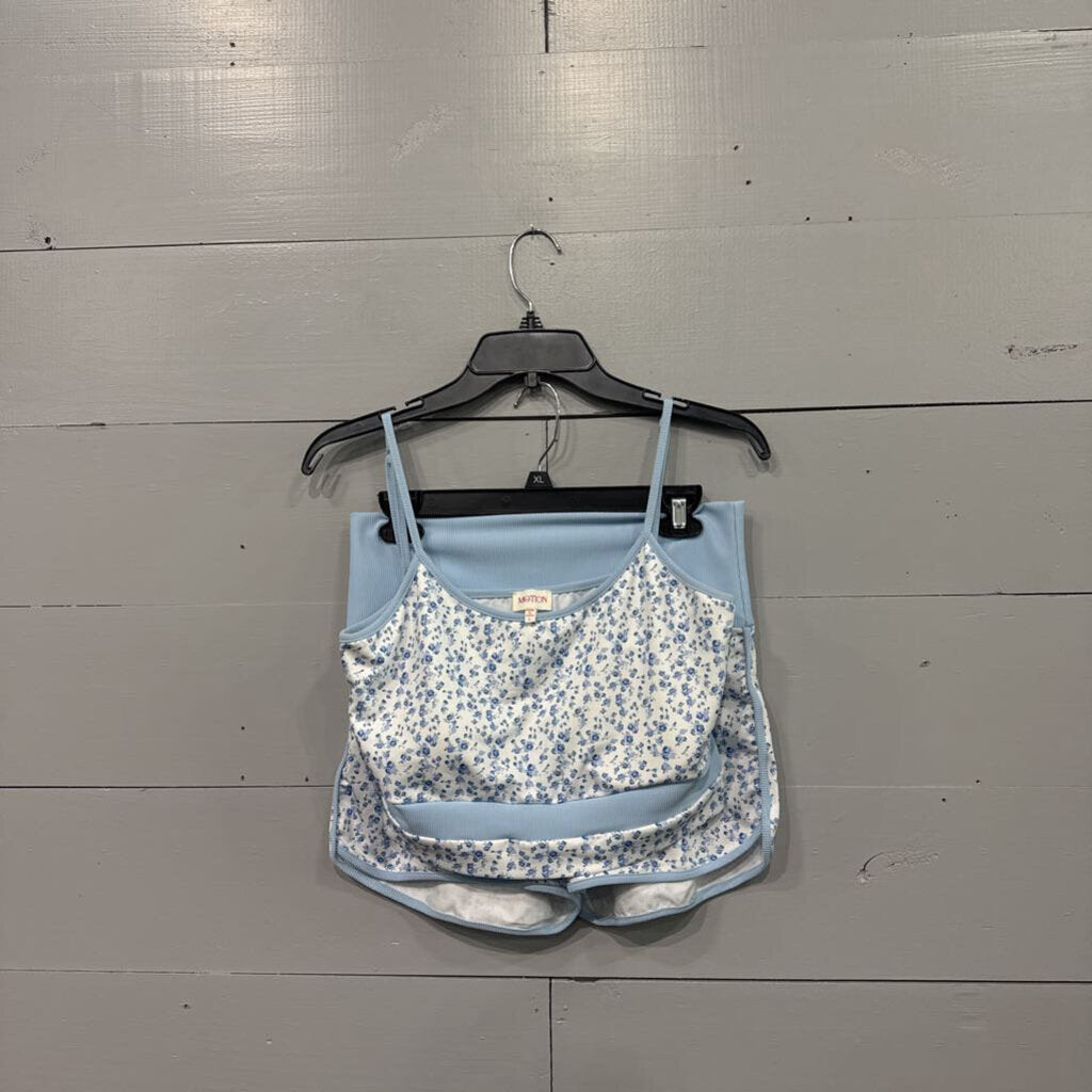 *FLORAL ATHLETIC SET,BLUE WHT,L