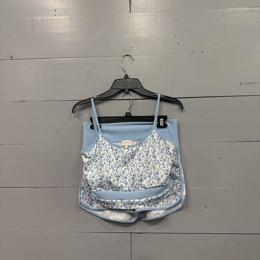 *FLORAL ATHLETIC SET,BLUE WHT,L