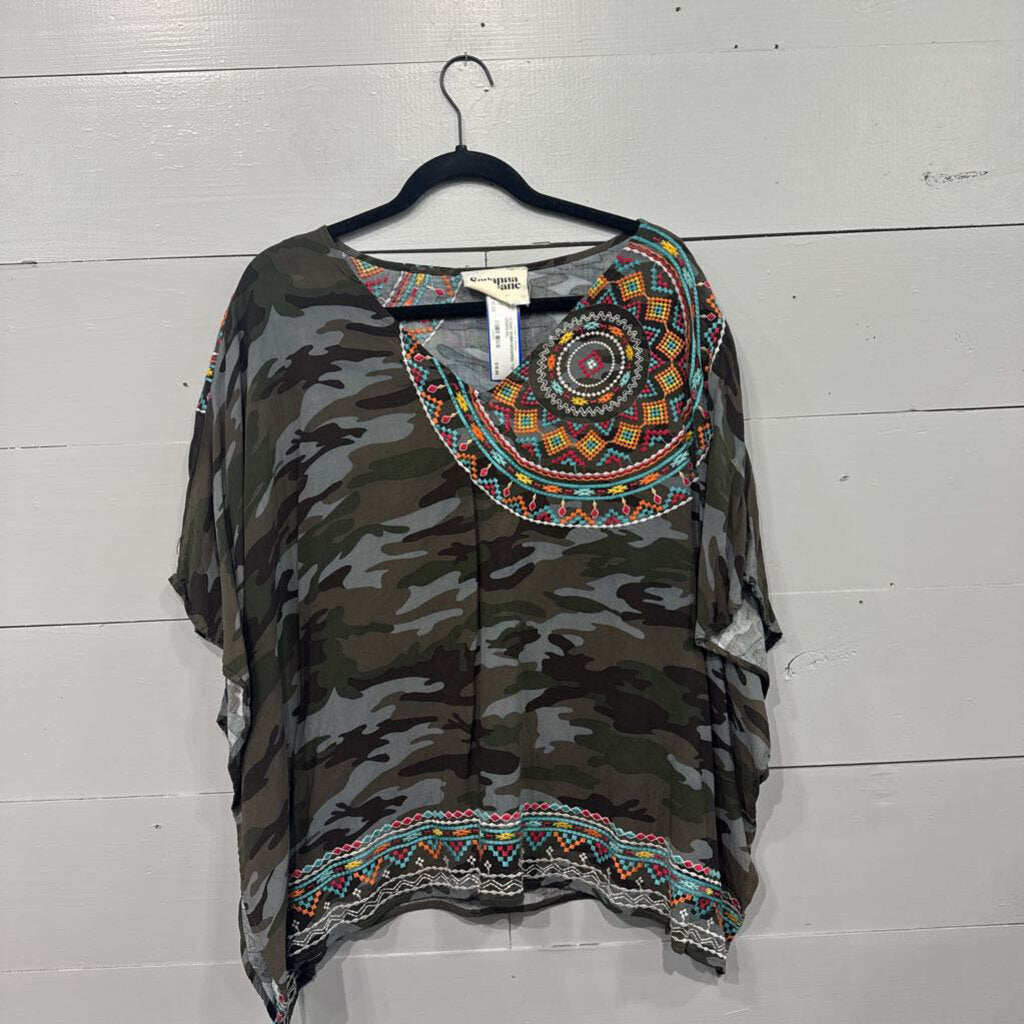 SAVANNA JANE,*CAMO EMBRORDIERED TOP,GREEN,M/L