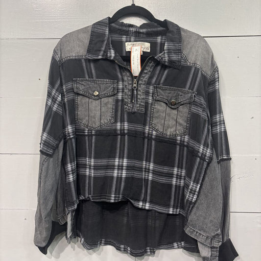 VINTAGE HAVANA,*PLAID ZIP UP TOP,BLACK,M