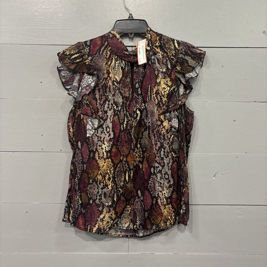 REBECCA TAYLOR,*SNAKE PRINT CUTOUT TOP,BLACK,L