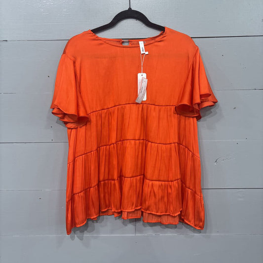 GLAM,NWT RUFFLE TOP,ORG,L