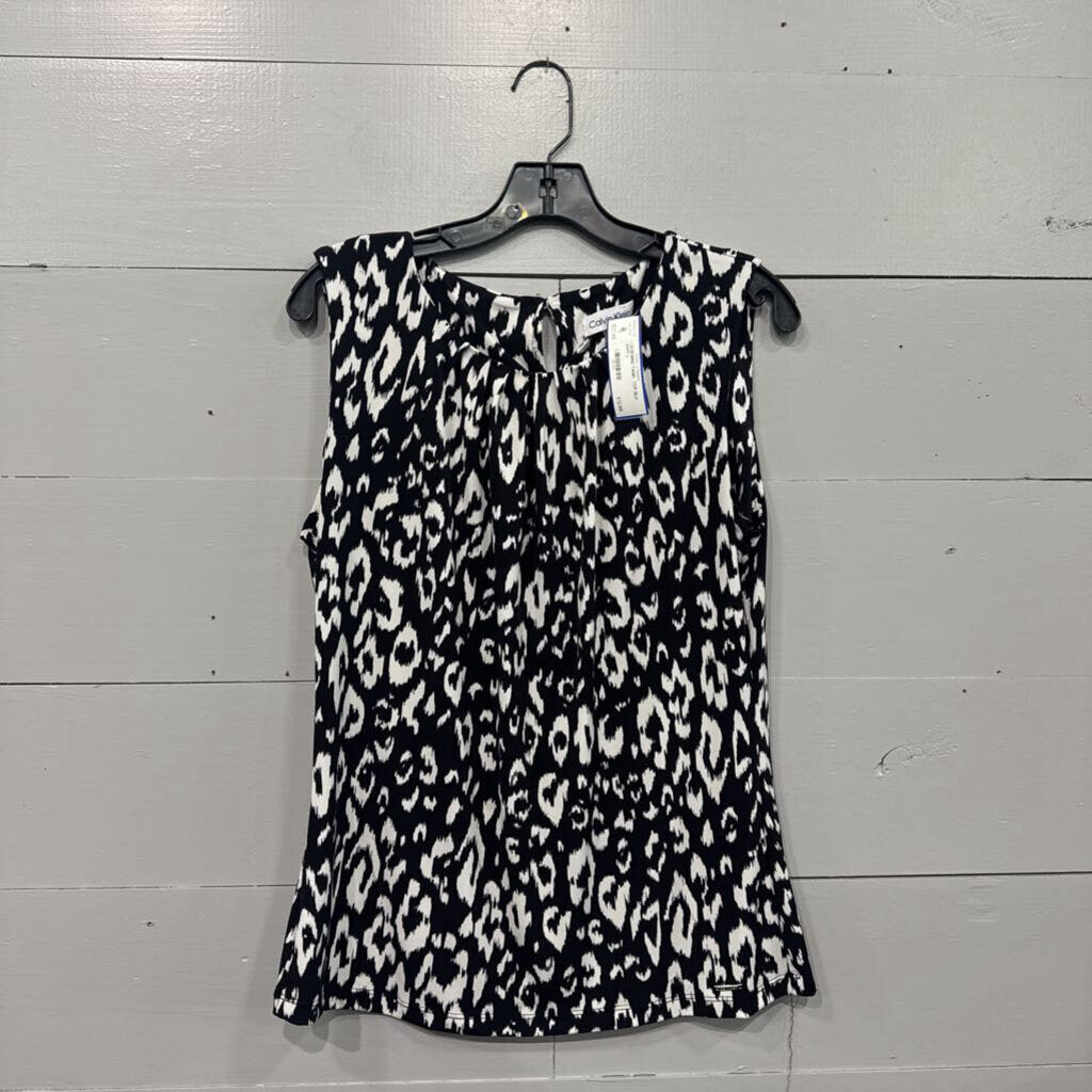 CALVEIN KLEIN,LEOPARD TANK TOP,BLK WHT,L