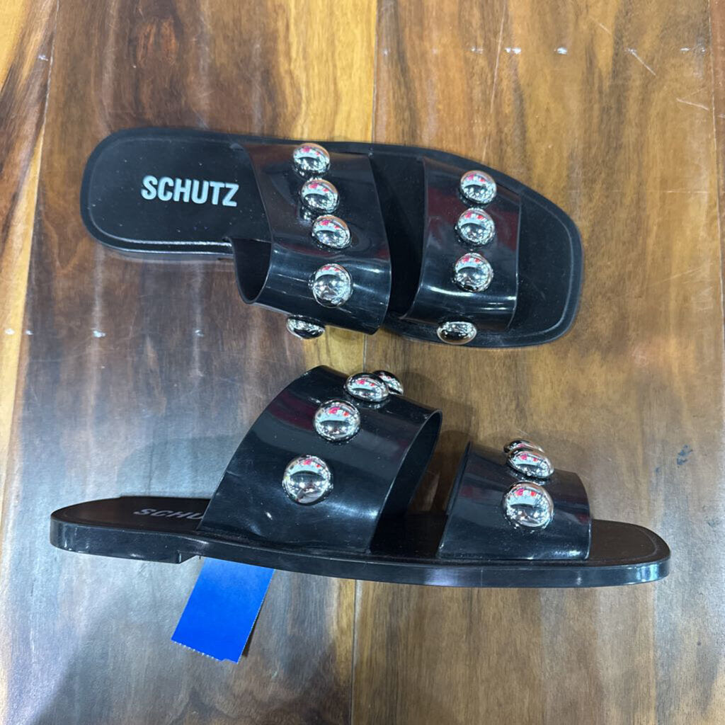SCHUTZ,*SILVER STUDDED SANDALS,BLACK,6