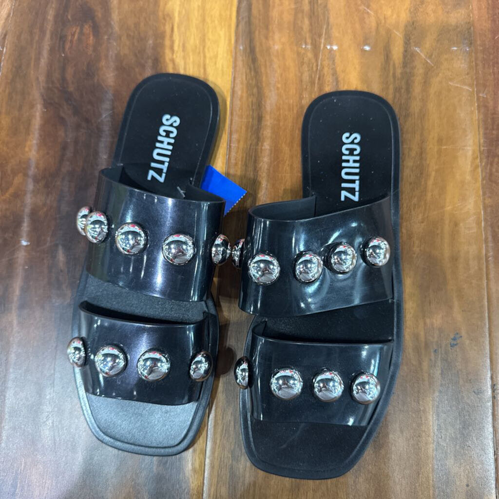 SCHUTZ,*SILVER STUDDED SANDALS,BLACK,6