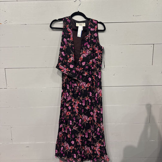 JONES NEW YORK,*FLORAL TIE V NECK DRESS,BLACK PINK,4
