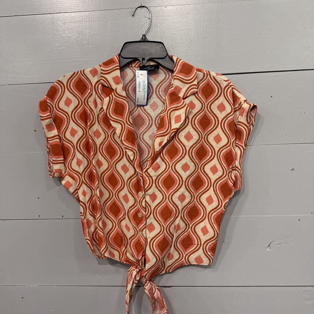 MILK &HONEY,*PATTERNED BUTTON UP TOP,ORANGE,S