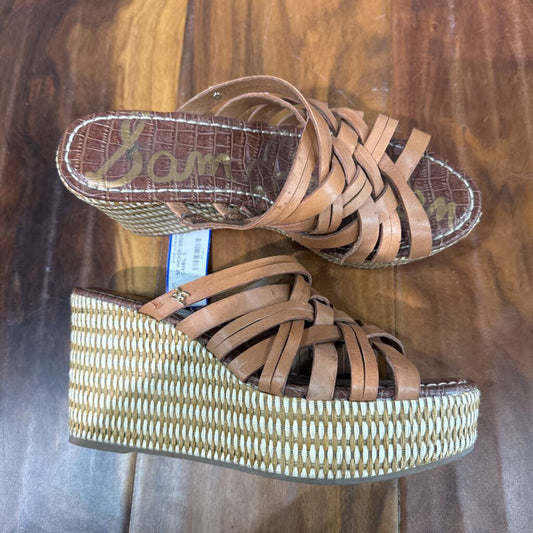 ITALIAN SHOEMAKER,SE WICKER WEDGE SANDAL ,CAMEL ,8