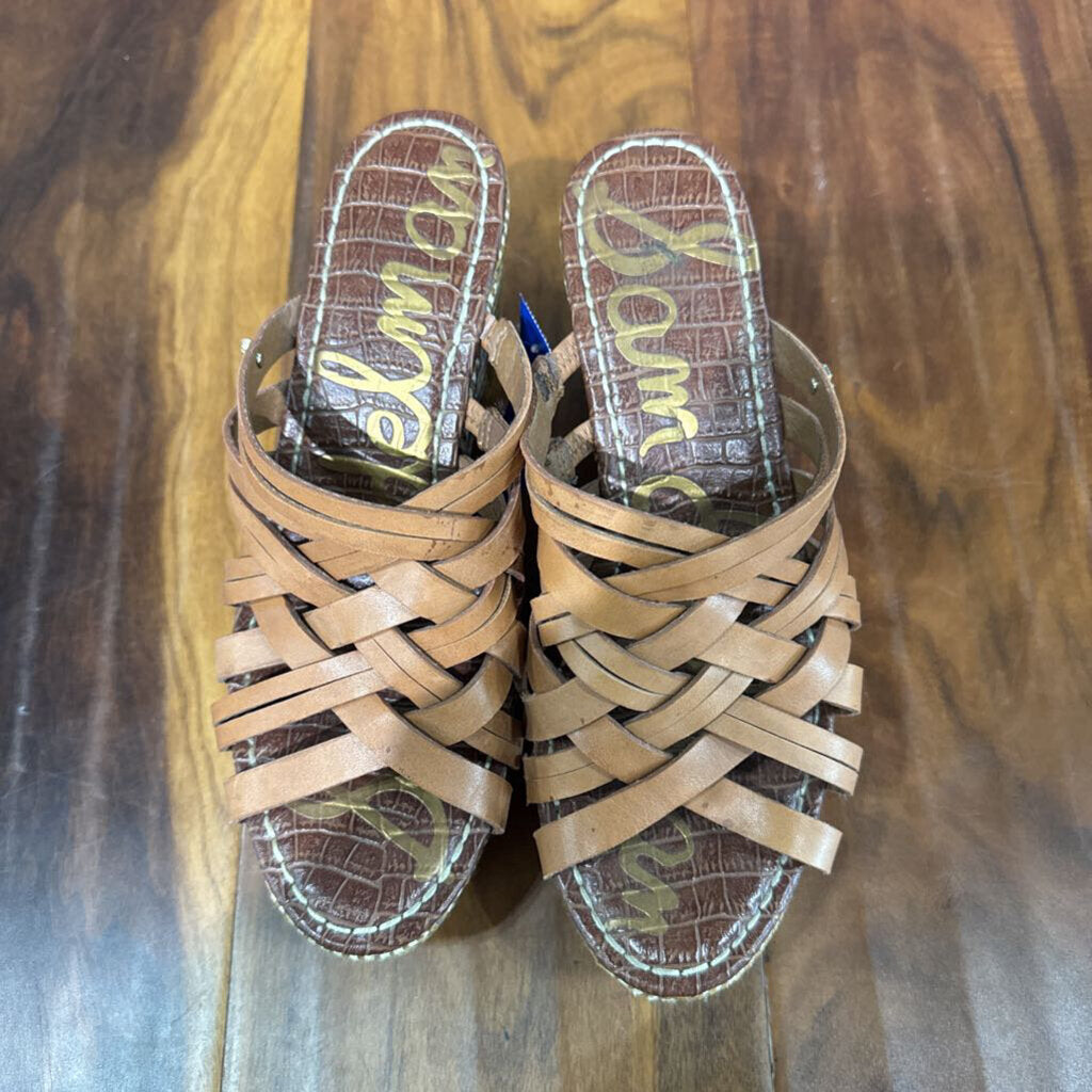 ITALIAN SHOEMAKER,SE WICKER WEDGE SANDAL ,CAMEL ,8