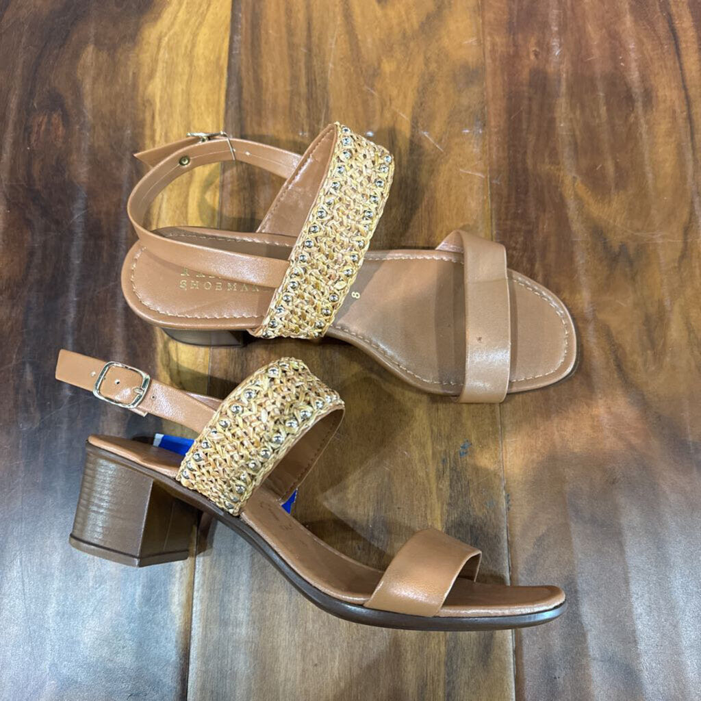 ITALIAN SHOEMAKER,SE WICKER WEDGE SANDAL ,CAMEL ,8
