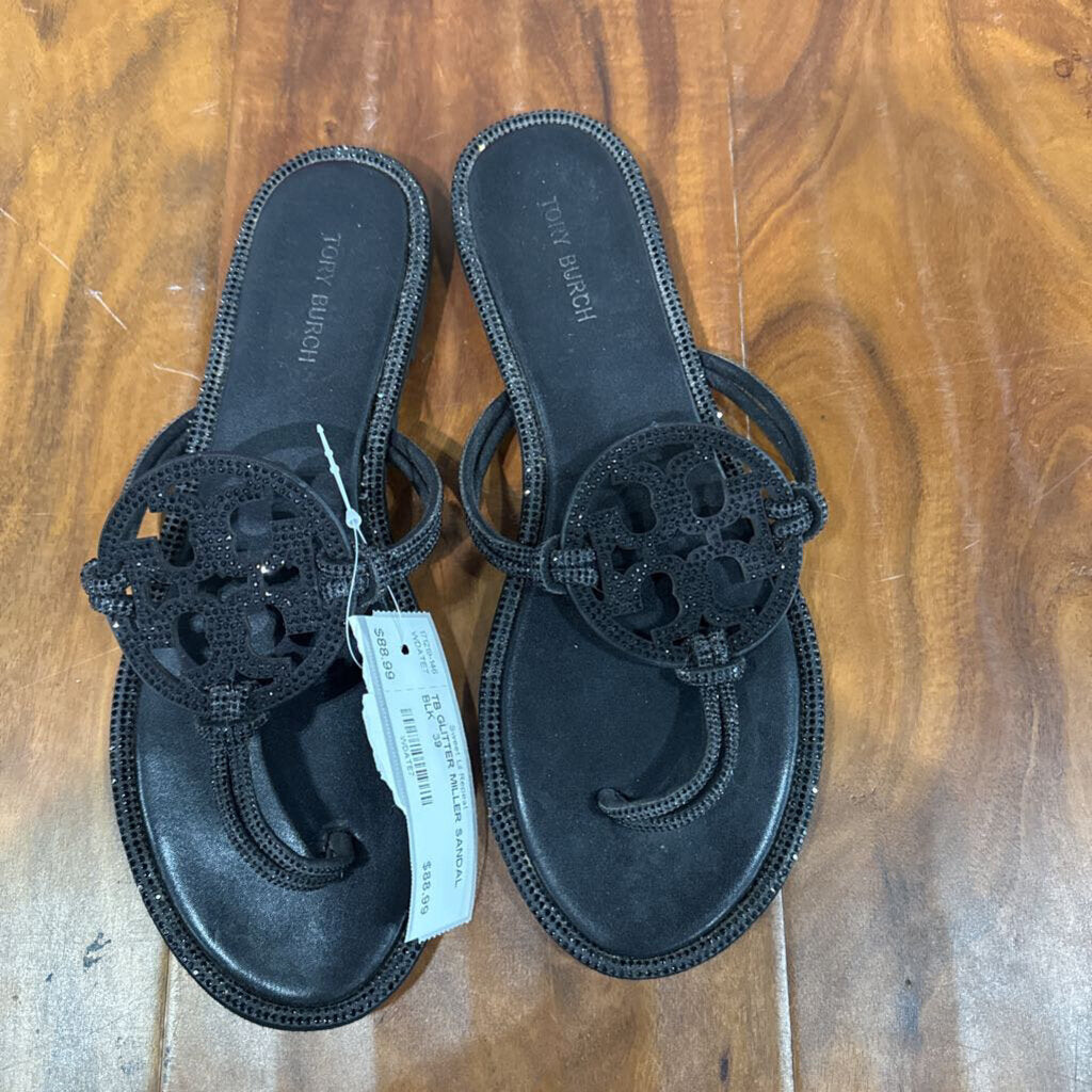 TORY BURCH,TB GLITTER MILLER SANDAL ,BLK ,39