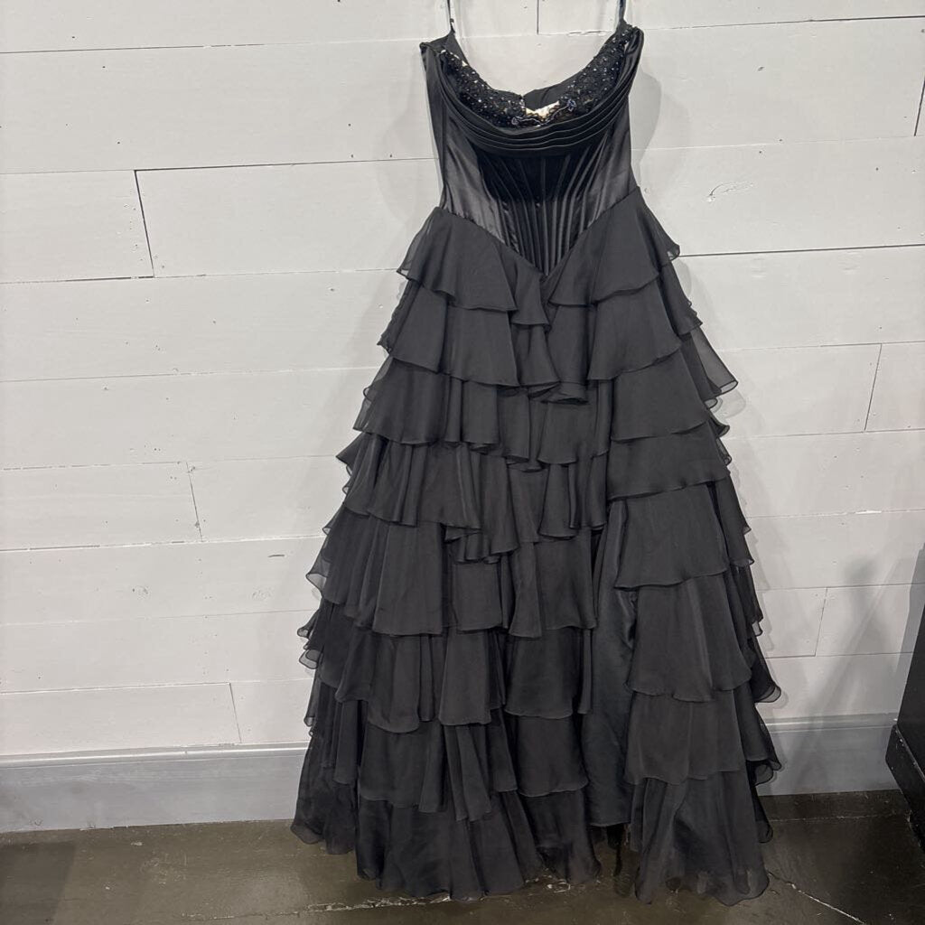 SHERRI HILL,SHERRI HILL RUFFLE FORMAL DRESS ,BLK ,6