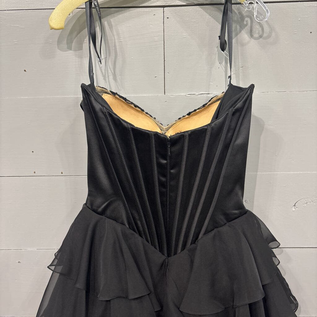 SHERRI HILL,SHERRI HILL RUFFLE FORMAL DRESS ,BLK ,6