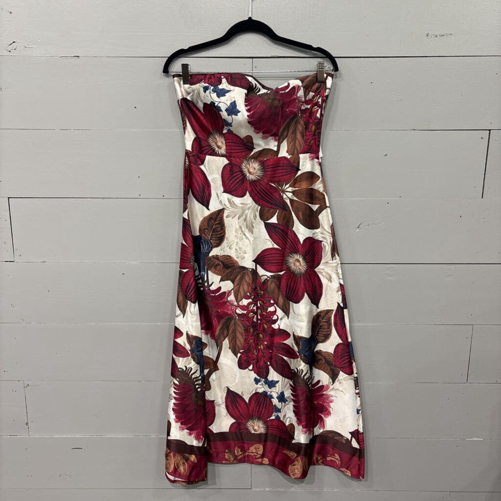 FLORAL SILKLIKE DRESS ,WINE BRN ,S