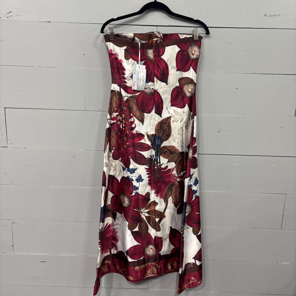 FLORAL SILKLIKE DRESS ,WINE BRN ,S