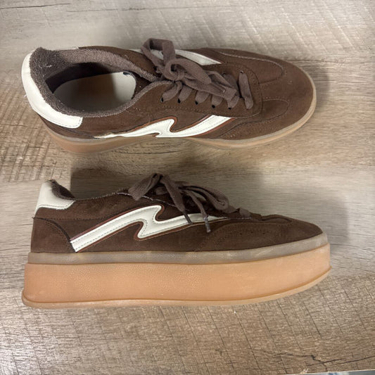 MADDEN GIRL,TRENDY SNEAKER,BRN IVORY ,7.5