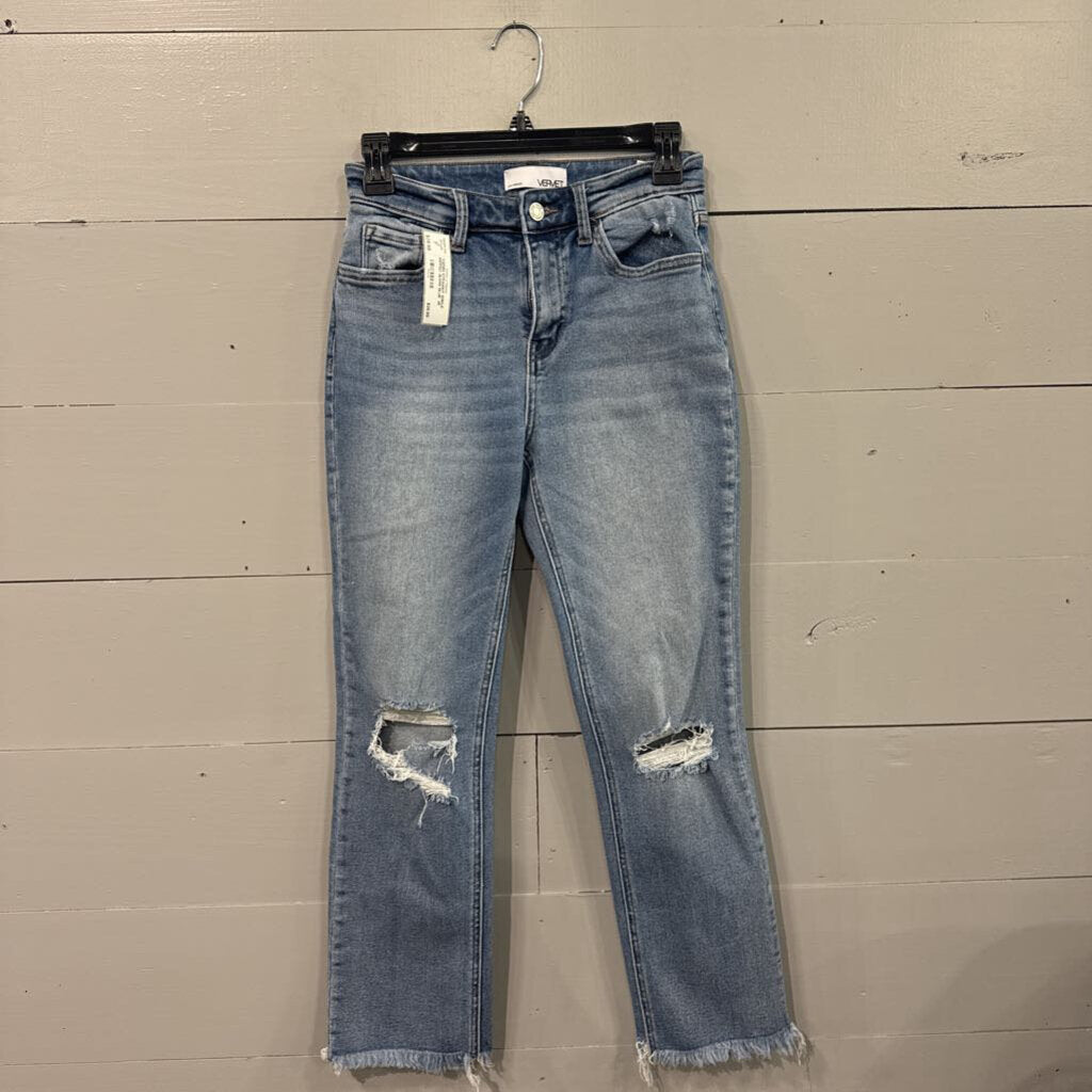 VERVET,*DENIM STRAIGHT ANKLE RIPPED JEANS,BLUE ,26