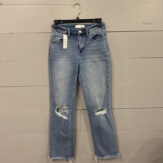 VERVET,*DENIM STRAIGHT ANKLE RIPPED JEANS,BLUE ,26