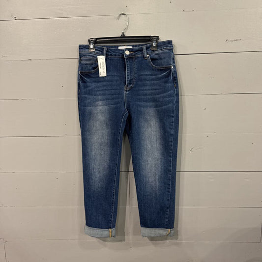 RISEN,*DENIM DARK WASH SLIM STRAIGHT JEANS,BLUE ,30