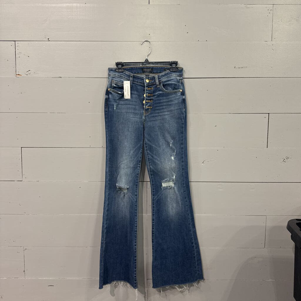 JUDY BLUE,*DENIM FLARE GOLD MULTI BUTTON JEANS,BLUE ,27