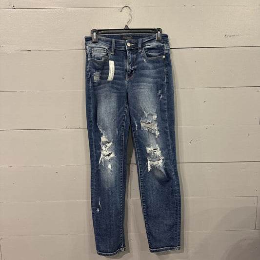 JUDY BLUE,DENIM BOYFRIEND FIT RIPPED JEANS,BLUE ,26
