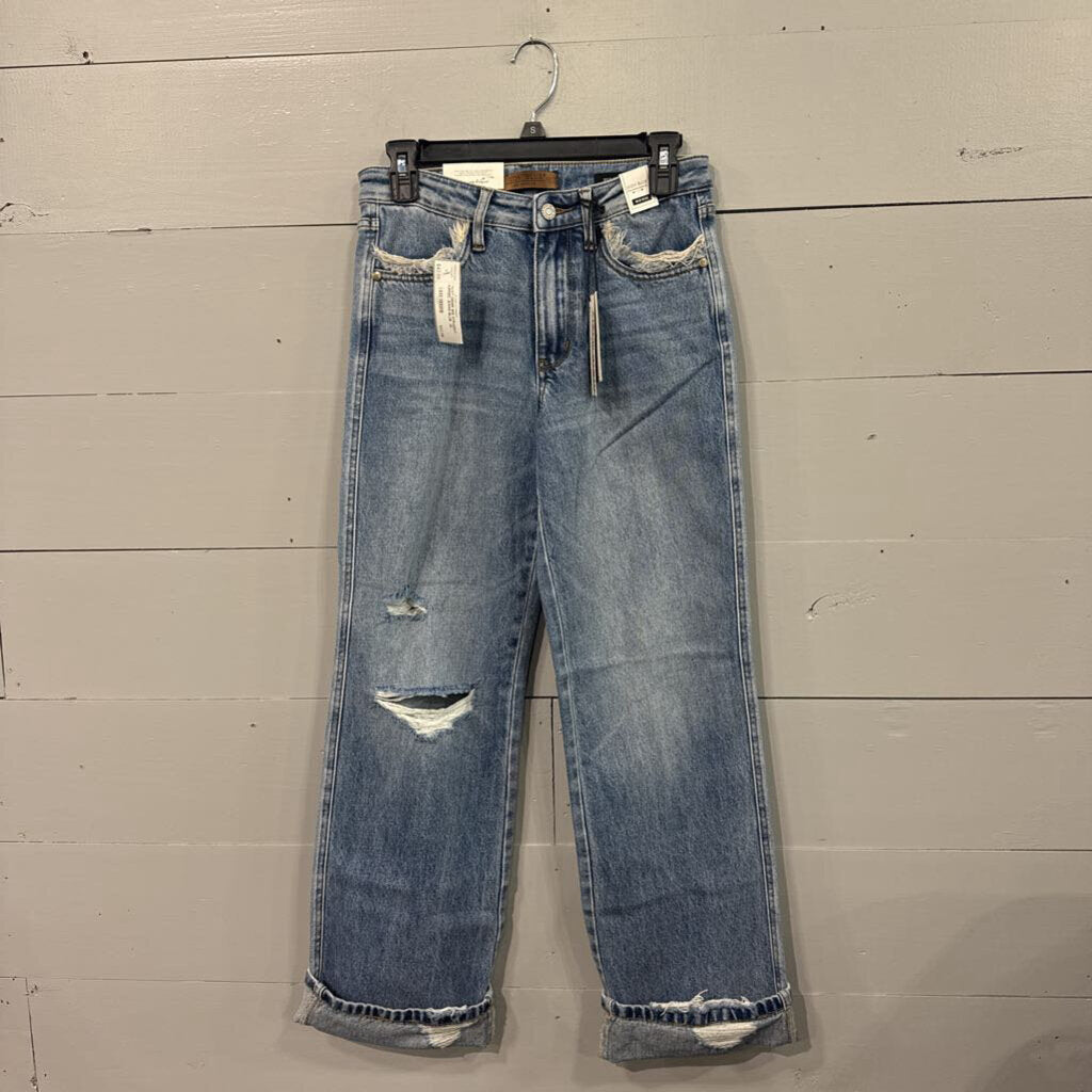 JUDY BLUE,*NWT DENIM 90S STRAIGHT RIPPED JEANS,BLUE ,26