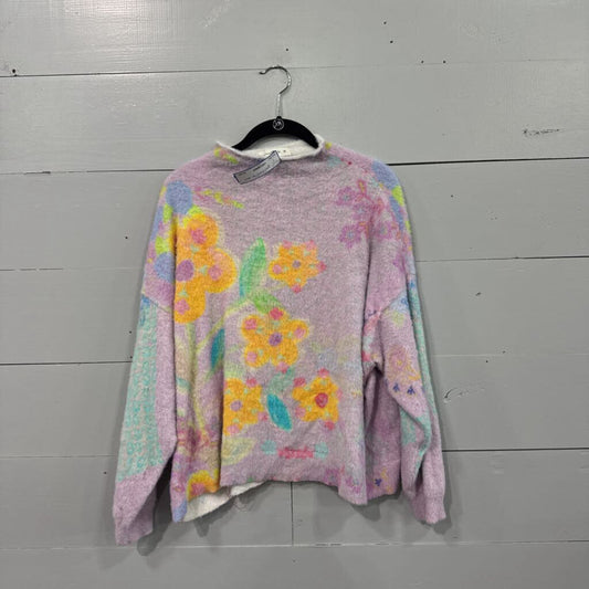 FUZZY FLORAL TOP ,MULTI,M