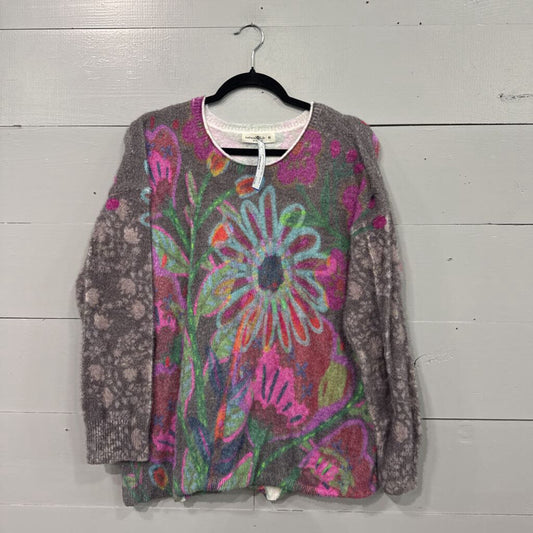 FUZZY FLORAL TOP ,MULTI,M