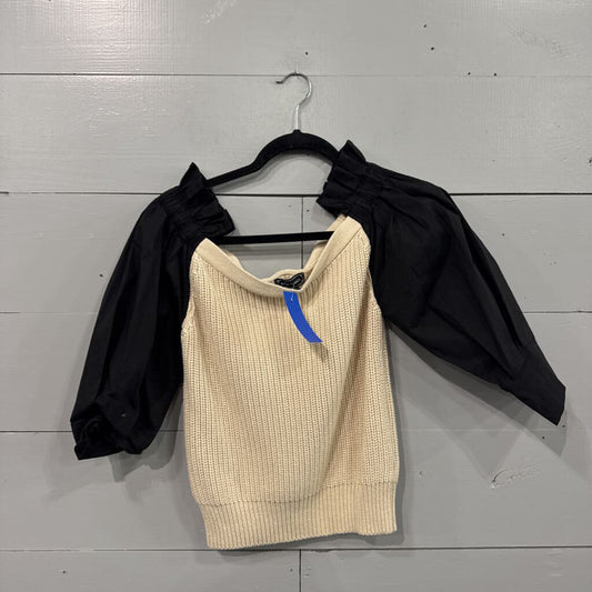BUFFALO TRADING CO,KNIT SWEAT PUFF TOP ,WHEAT BLK ,S