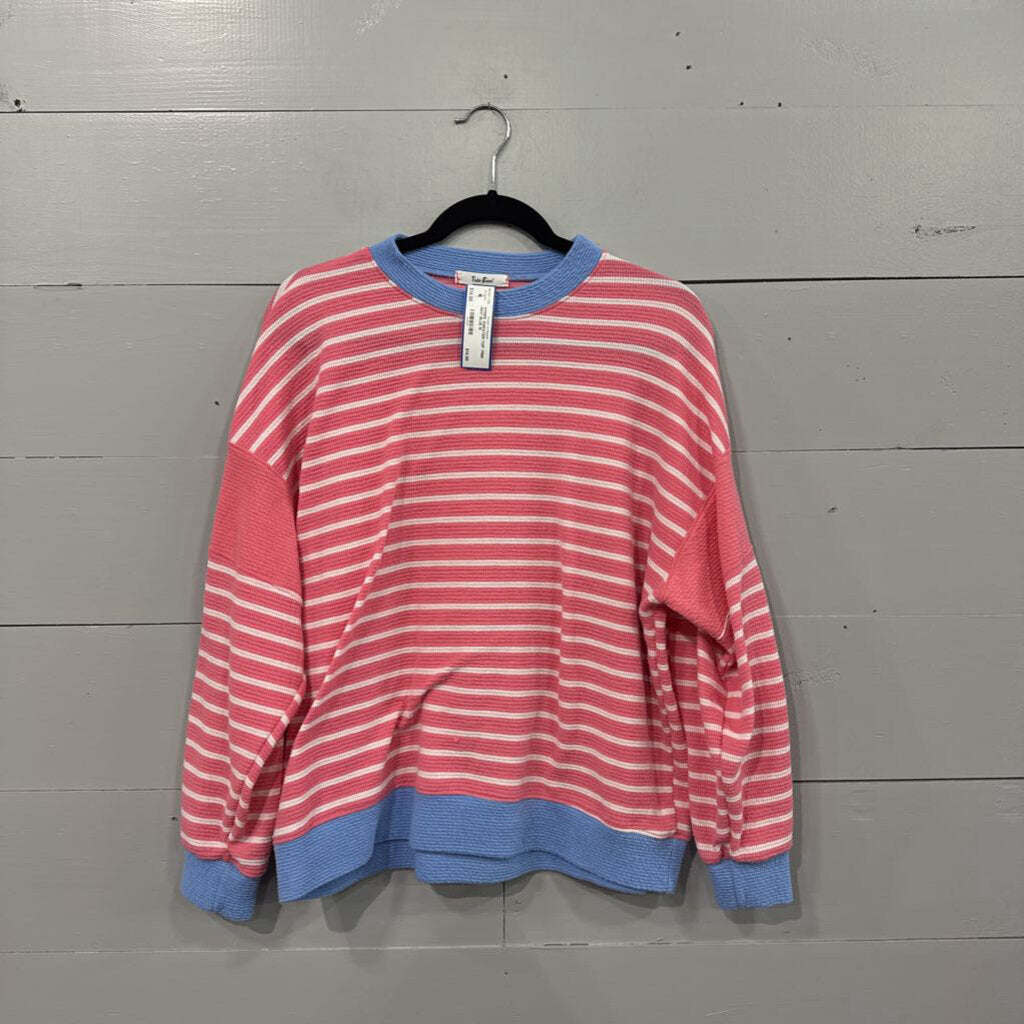 TRES BIEN,STRIPE SWEATER TOP ,PINK WHT BLUE,M