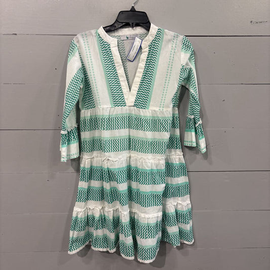 BINDU,PATTERNED DRESS ,TEAL WHT ,S