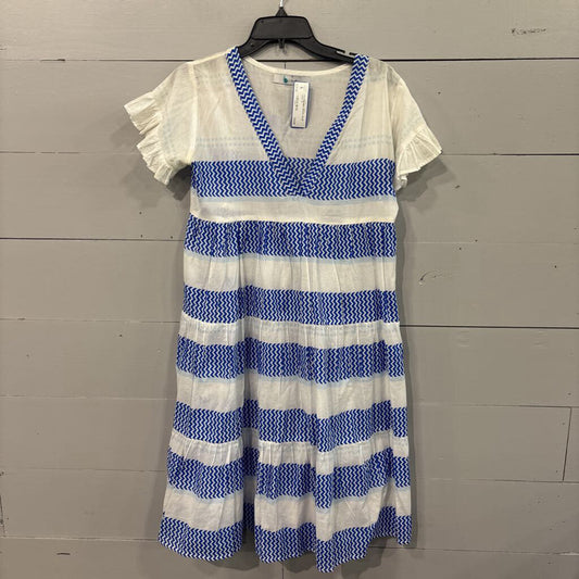 BINDU,PATTERNED DRESS ,BLUE WHT ,S