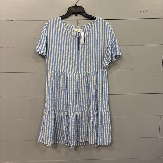 VELVET,STRIPE DRESS ,BLUE WHT ,S