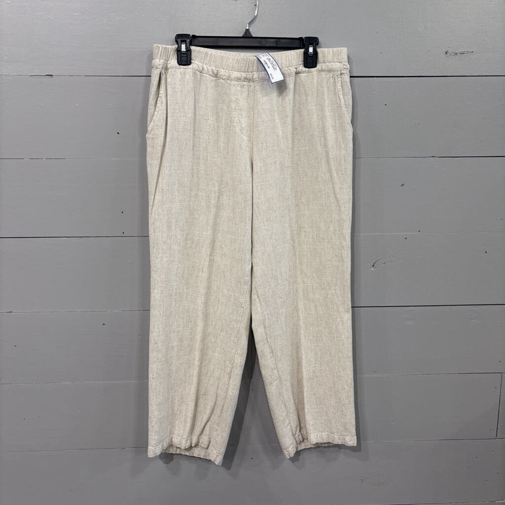 SHARON YOUNG,LINEN STRAIGHT LEG SLACKS,OFF WHITE,L
